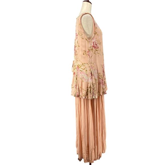 Vtg 90s NOS American Angel Romantic Boho Rose Floral Crinkle Rayon Maxi Dress L - Picture 3 of 16